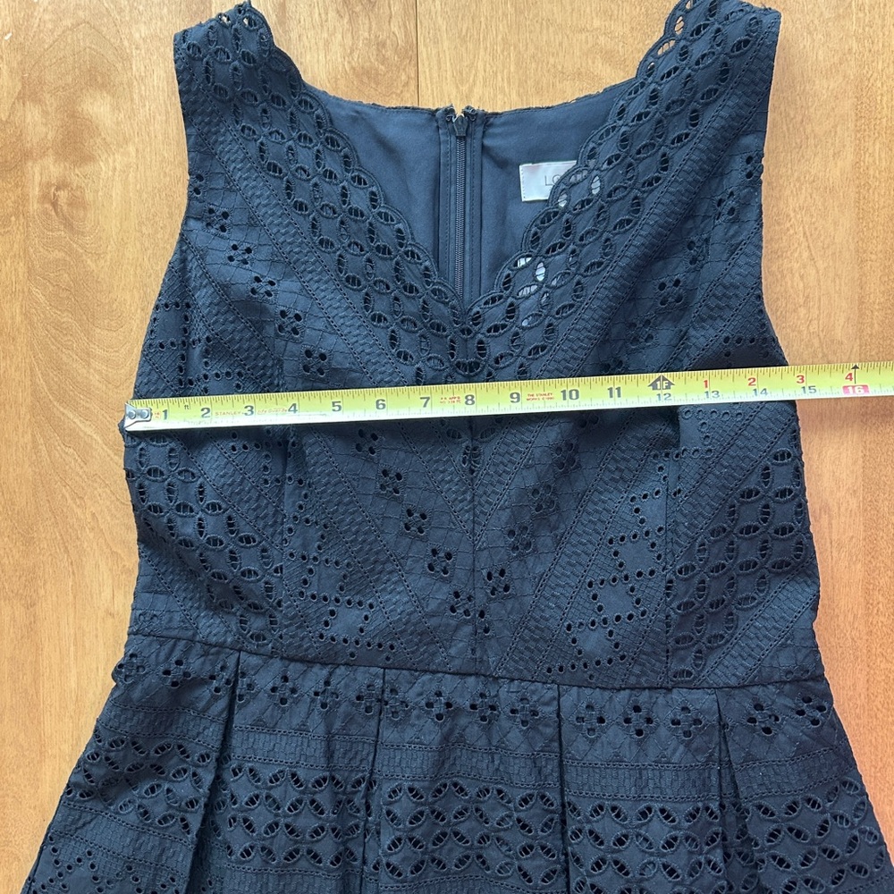 Black Eyelet V-Neck Dress. Fully Lined, Size 8. LOFT - Picture 9 of 11
